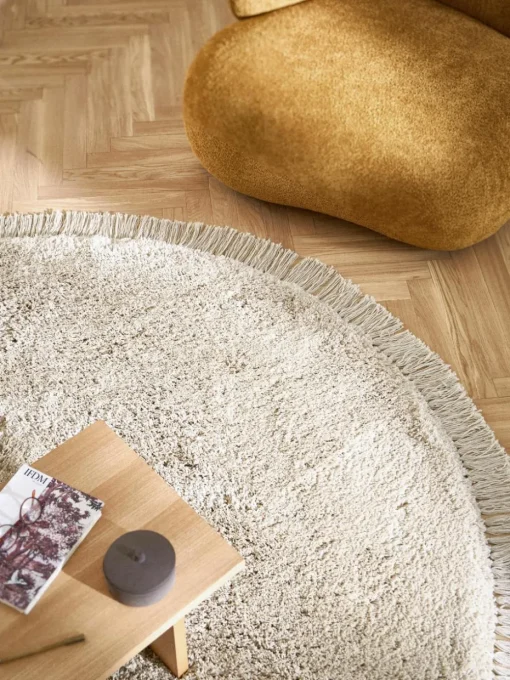 Pluizig rond hoogpolig vloerkleed Dreamy met franjes