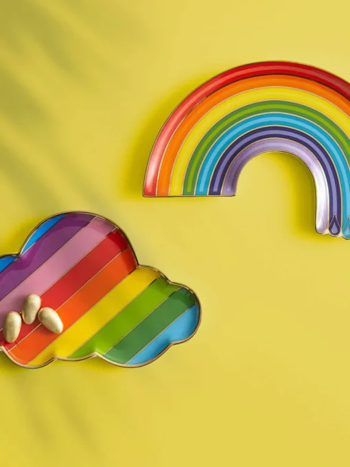 Porselein decoratief dienblad Rainbow met goudkleurig