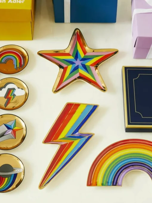 Porselein decoratief dienblad Rainbow met goudkleurig