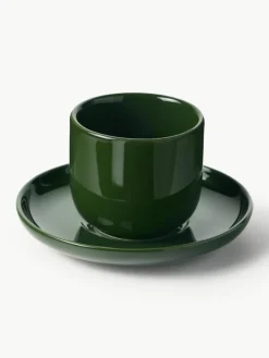 Porseleinen espressokopjes Nessa met schotels, 4 stuks