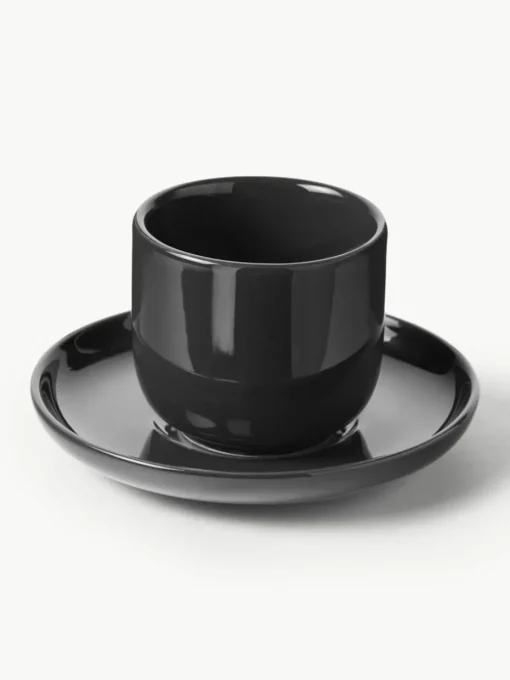Porseleinen espressokopjes Nessa met schotels, 4 stuks