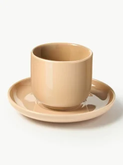 Porseleinen espressokopjes Nessa met schotels, 4 stuks