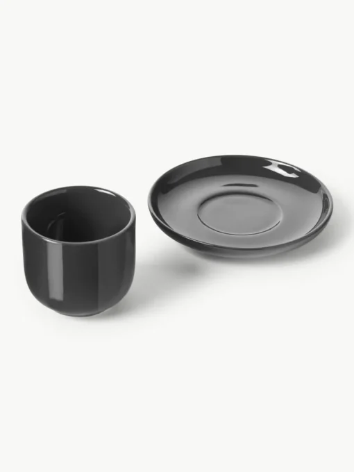 Porseleinen espressokopjes Nessa met schotels, 4 stuks