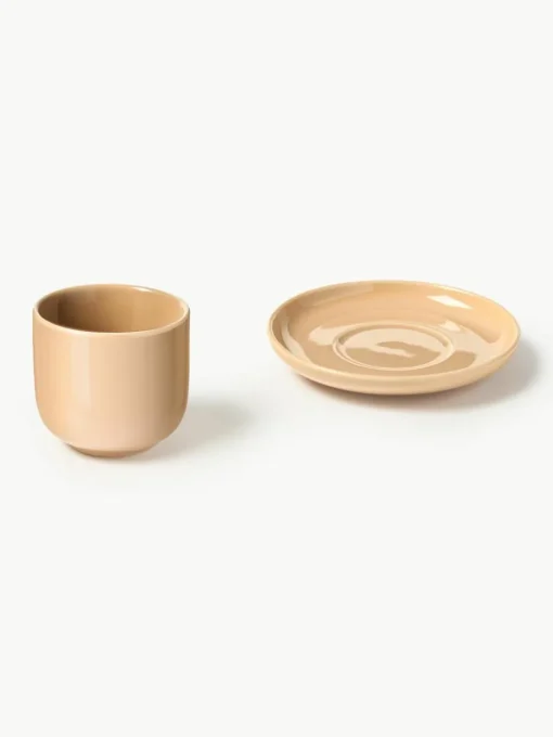 Porseleinen espressokopjes Nessa met schotels, 4 stuks