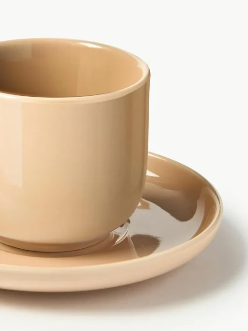 Porseleinen espressokopjes Nessa met schotels, 4 stuks