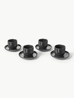 Porseleinen espressokopjes Nessa met schotels, 4 stuks