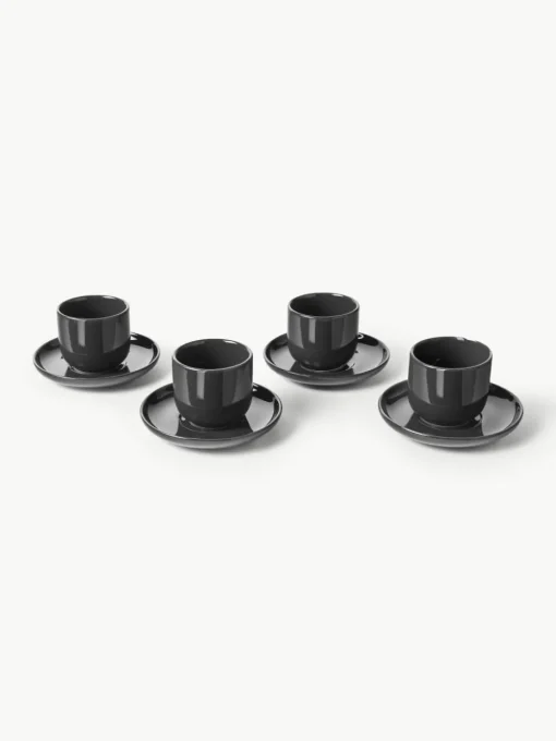 Porseleinen espressokopjes Nessa met schotels, 4 stuks