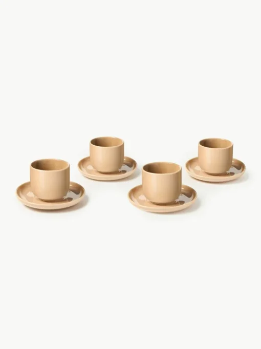 Porseleinen espressokopjes Nessa met schotels, 4 stuks