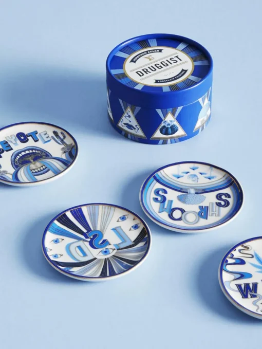 Porseleinen onderzetters Druggist met goud, set van 4