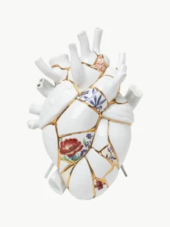 Porseleinen vaas Love in Bloom met goudkleurige decoratie, H 25 cm