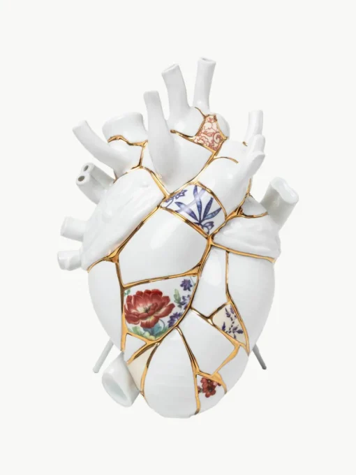 Porseleinen vaas Love in Bloom met goudkleurige decoratie, H 25 cm
