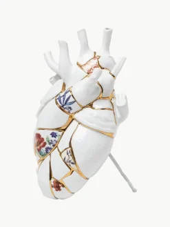 Porseleinen vaas Love in Bloom met goudkleurige decoratie, H 25 cm