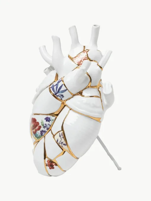 Porseleinen vaas Love in Bloom met goudkleurige decoratie, H 25 cm