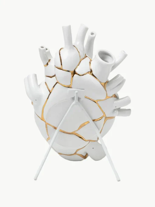 Porseleinen vaas Love in Bloom met goudkleurige decoratie, H 25 cm