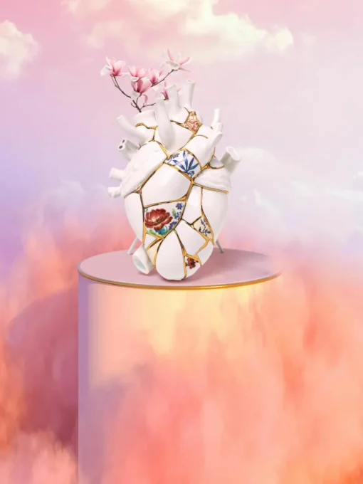 Porseleinen vaas Love in Bloom met goudkleurige decoratie, H 25 cm