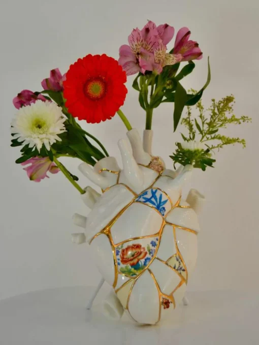 Porseleinen vaas Love in Bloom met goudkleurige decoratie, H 25 cm