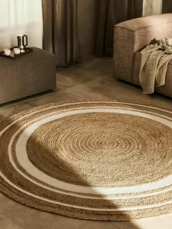 Rond juten vloerkleed Clover, handgemaakt
