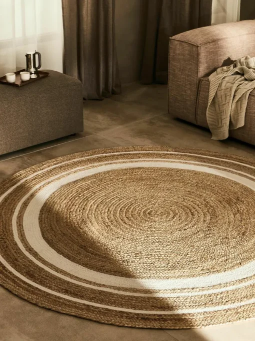 Rond juten vloerkleed Clover, handgemaakt