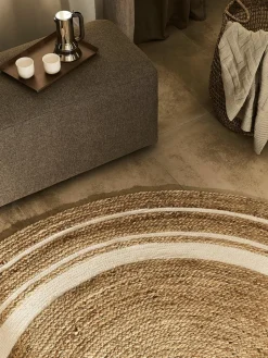 Rond juten vloerkleed Clover, handgemaakt
