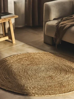 Rond juten vloerkleed Sharmila, handgemaakt