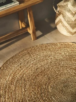 Rond juten vloerkleed Sharmila, handgemaakt