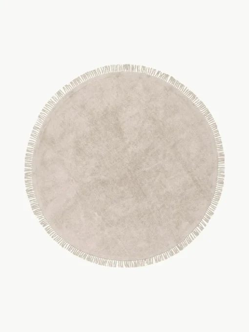 Rond katoenen vloerkleed Daya met franjes, handgetuft