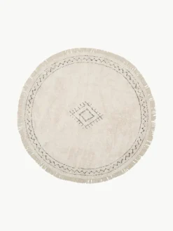 Rond katoenen vloerkleed Fionn met franjes, handgetuft