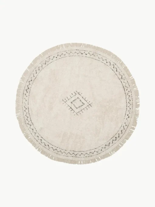 Rond katoenen vloerkleed Fionn met franjes, handgetuft