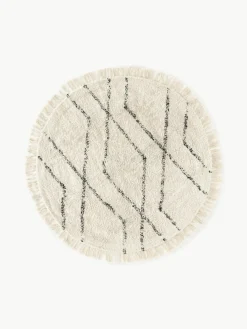 Rond katoenen vloerkleed Bina met ruitjesmotief, handgetuft