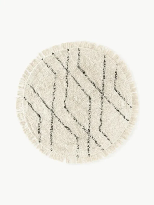 Rond katoenen vloerkleed Bina met ruitjesmotief, handgetuft