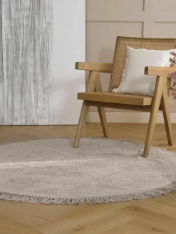 Rond katoenen vloerkleed Daya met franjes, handgetuft