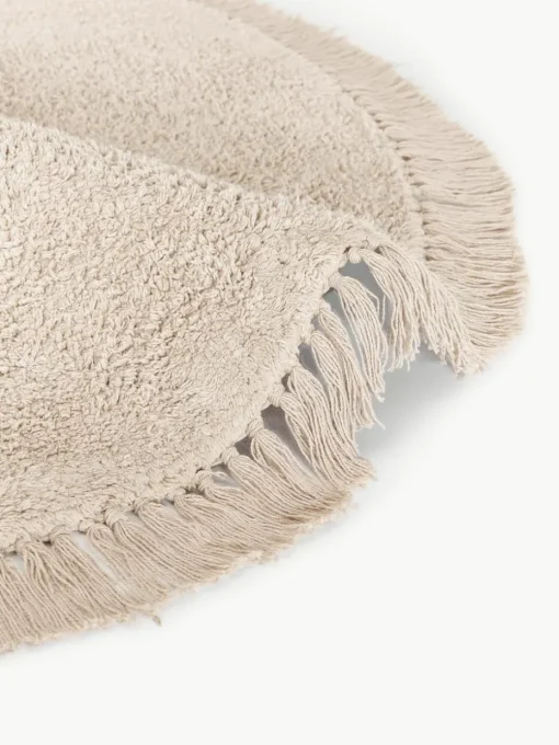 Rond katoenen vloerkleed Daya met franjes, handgetuft