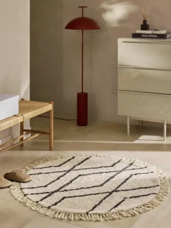 Rond katoenen vloerkleed Bina met ruitjesmotief, handgetuft