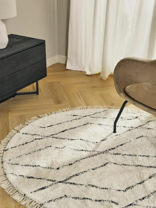 Rond katoenen vloerkleed Bina met ruitjesmotief, handgetuft