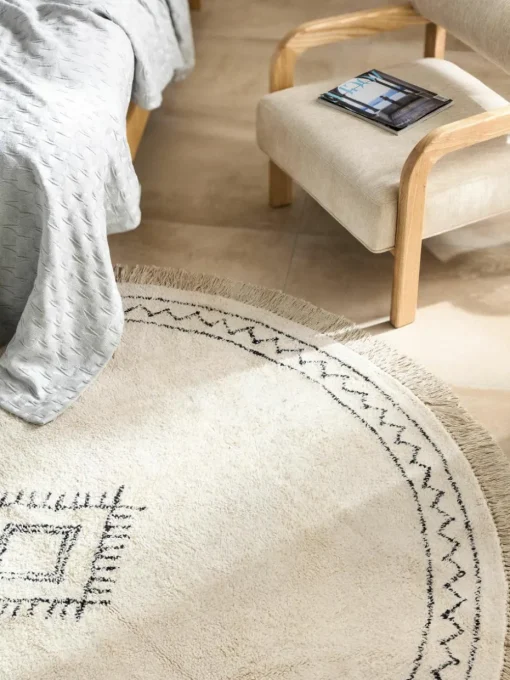 Rond katoenen vloerkleed Fionn met franjes, handgetuft