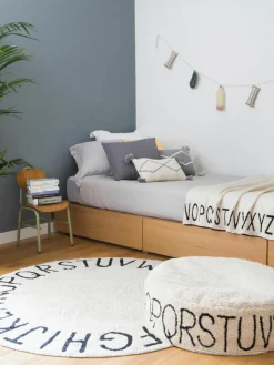 Rond kindervloerkleed ABC met lettermotief
