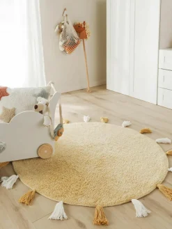 Rond kindervloerkleed Malu met kwastjes, handgetuft