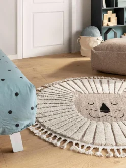 Rond kindervloerkleed Momo met kwastjes en hoog-laag effect