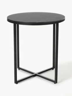 Ronde bijzettafel Antigua met glazen tafelblad in marmerlook