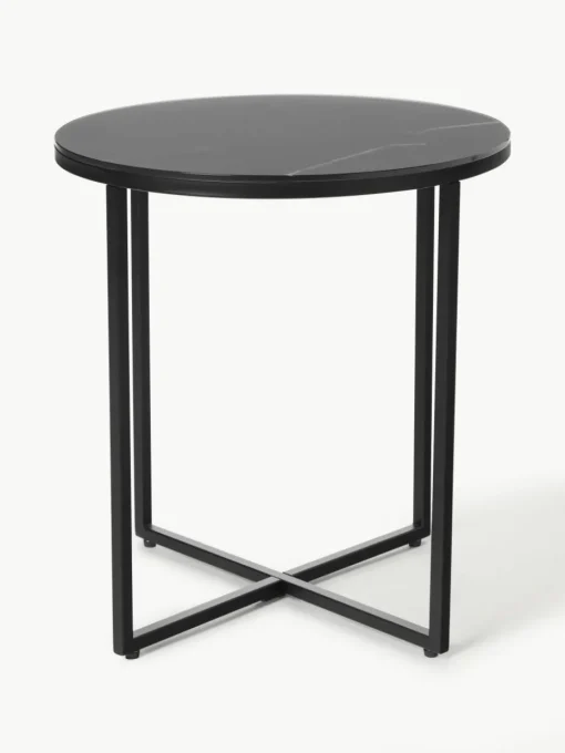 Ronde bijzettafel Antigua met glazen tafelblad in marmerlook