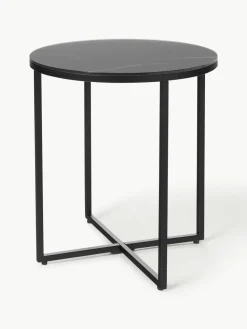 Ronde bijzettafel Antigua met glazen tafelblad in marmerlook
