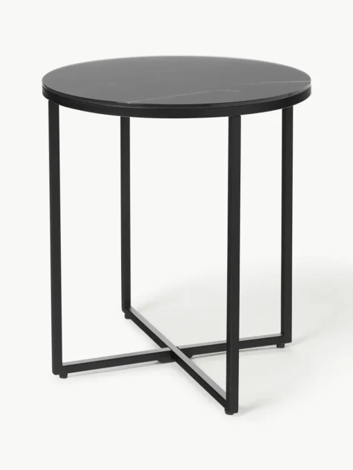 Ronde bijzettafel Antigua met glazen tafelblad in marmerlook