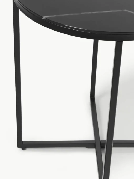 Ronde bijzettafel Antigua met glazen tafelblad in marmerlook