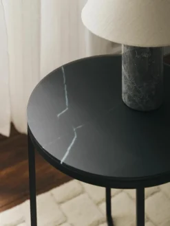 Ronde bijzettafel Antigua met glazen tafelblad in marmerlook