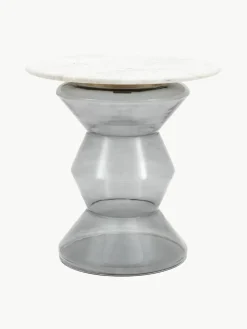 Ronde bijzettafel Turin van glas en marmer, mondgeblazen