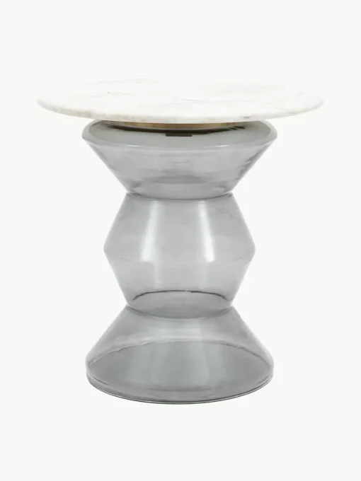 Ronde bijzettafel Turin van glas en marmer, mondgeblazen