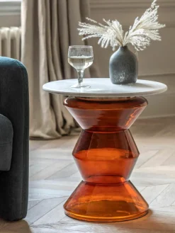Ronde bijzettafel Turin van glas en marmer, mondgeblazen