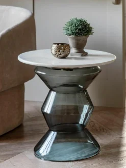 Ronde bijzettafel Turin van glas en marmer, mondgeblazen