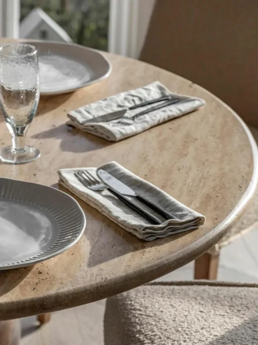 Ronde eettafel Sculpt met travertijn tafelblad, Ø 110 cm