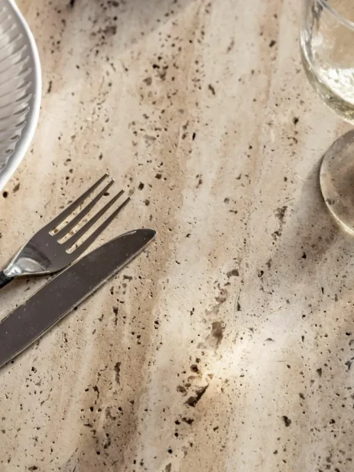 Ronde eettafel Sculpt met travertijn tafelblad, Ø 110 cm